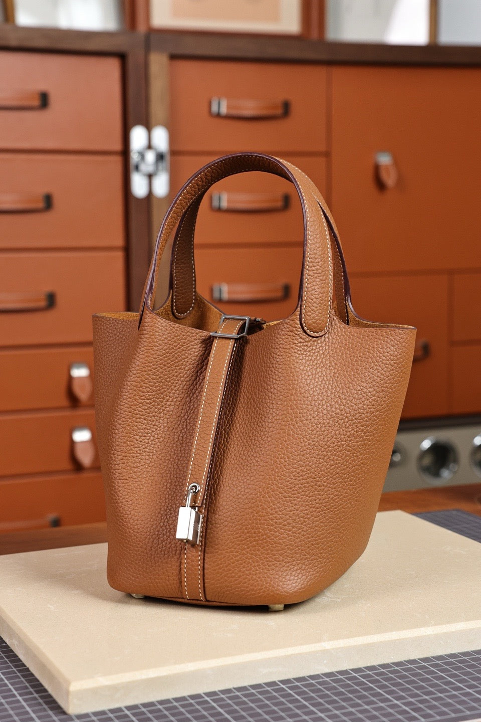 Picotin, 18cm Gold Brown, French TC leather, fully hand-stitched quality