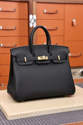 Birkin25 Black with gold hardware, 18K metal fittings, full hand stitching, genuine top-grain leather