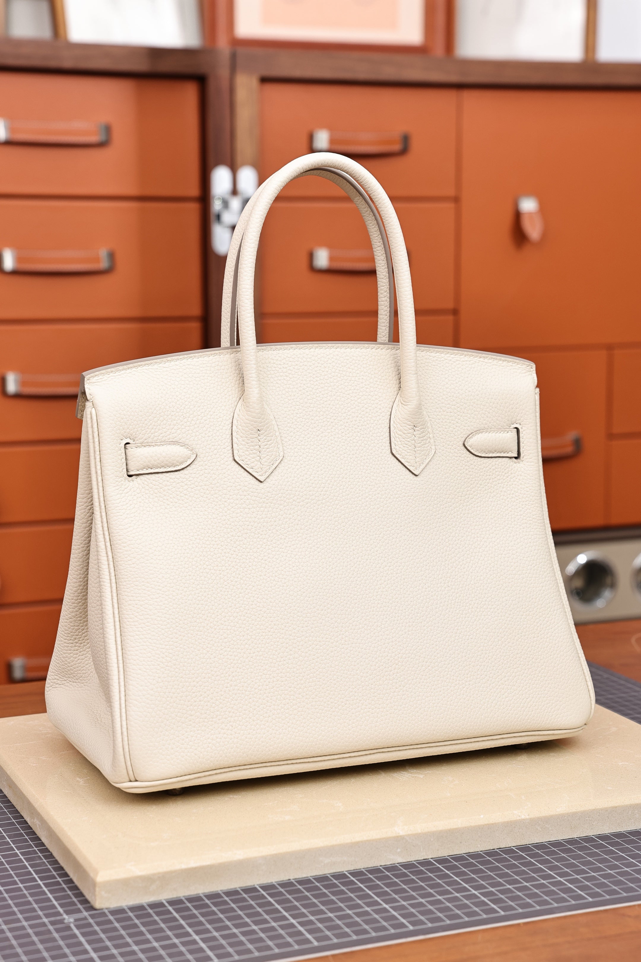 Birkin 30, Milkshake White with silver hardware, French Togo leather, fully hand-stitched, 18K hardware, premium quality