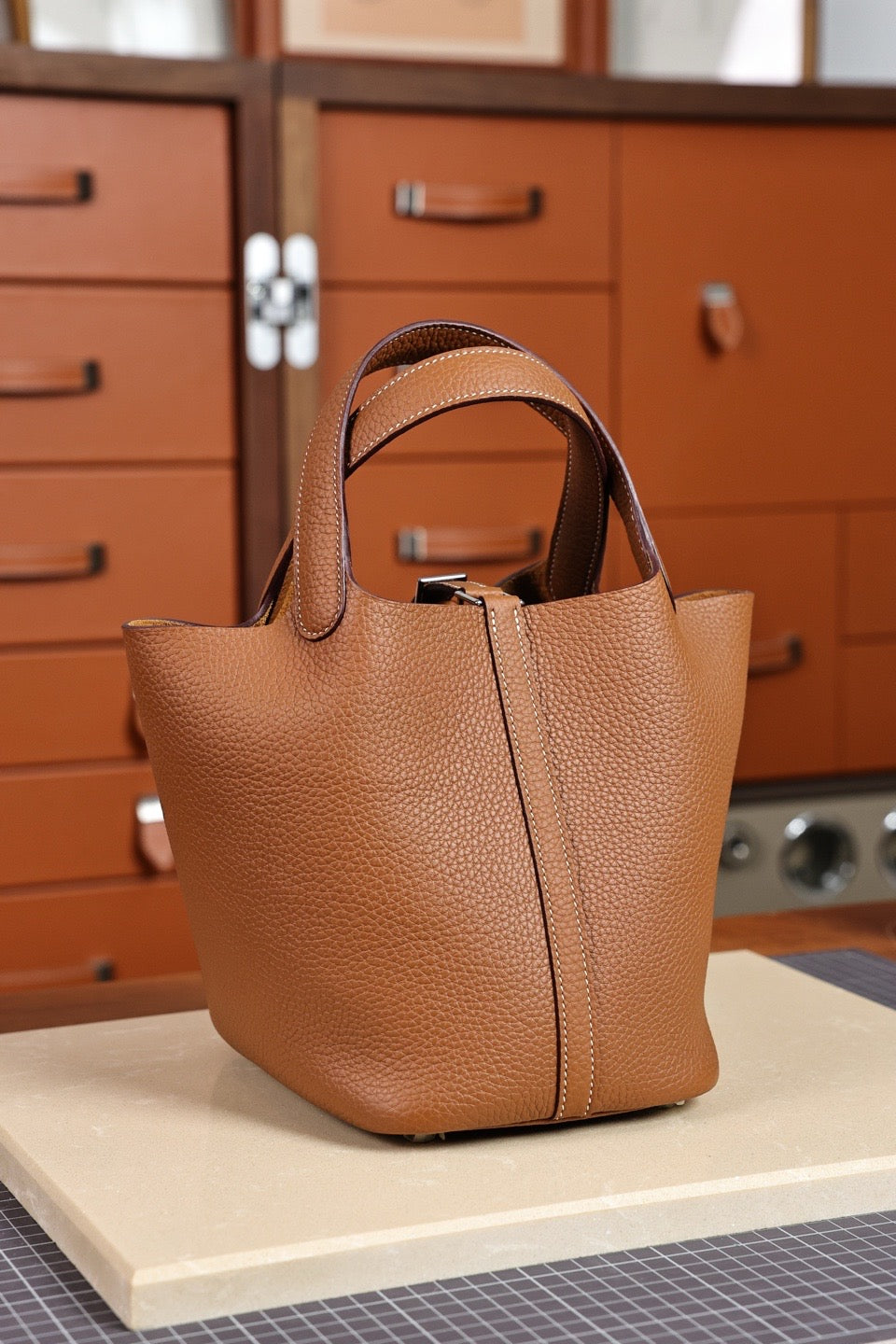 Picotin, 18cm Gold Brown, French TC leather, fully hand-stitched quality