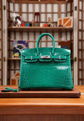 BK25 Vert Émeraude Shiny Porosus Crocodile - Silver Hardware