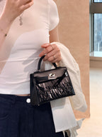 Mini Kelly II Black with Silver Hardware & Tassel, Premium Fashion Hand & Crossbody Bag